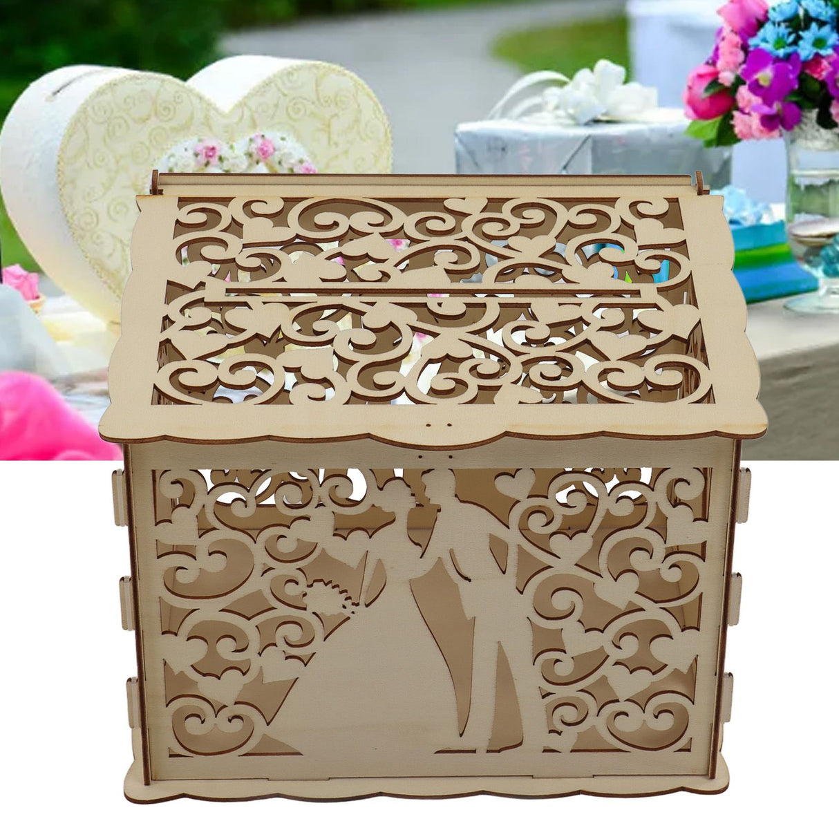 DIY Hollow Wooden Box Gift Card Money Case Wedding Reception Decoration Box Easy Assembly JM01777 Small