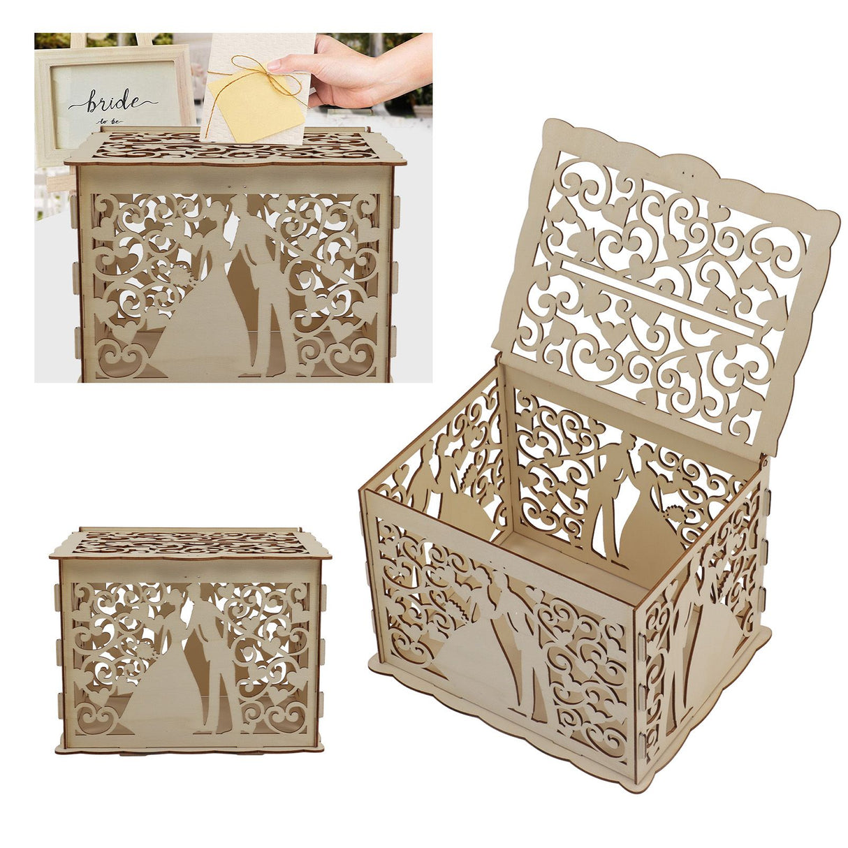 DIY Hollow Wooden Box Gift Card Money Case Wedding Reception Decoration Box Easy Assembly JM01777 Small