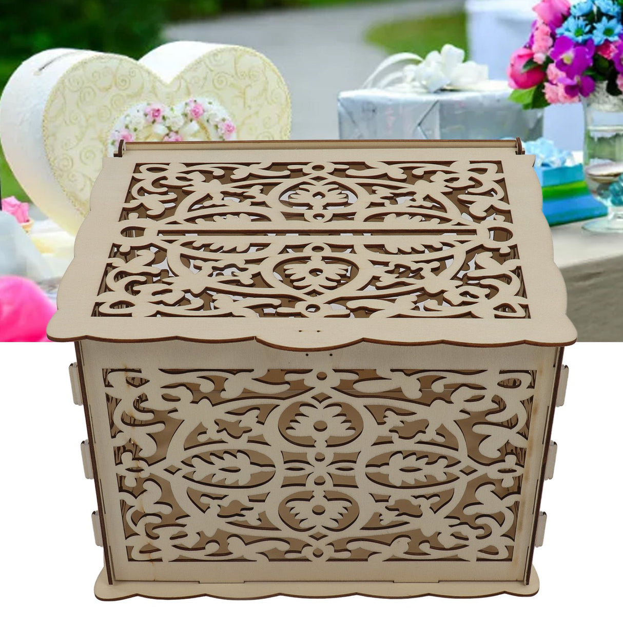 DIY Hollow Wooden Box Gift Card Money Case Wedding Reception Decoration Box Easy Assembly JM01319 Small