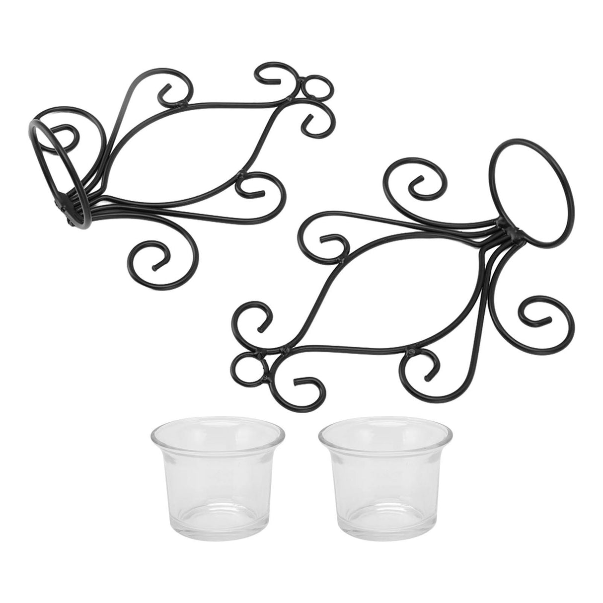 2 Set Candle Holder Wall Sconce European Style Swirl Iron Art Pattern Wall Mounted Candle Holder with Tray for Bedroom