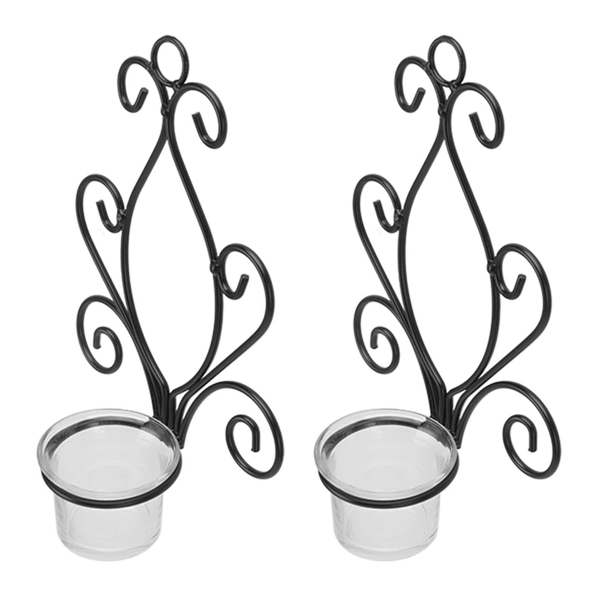 2 Set Candle Holder Wall Sconce European Style Swirl Iron Art Pattern Wall Mounted Candle Holder with Tray for Bedroom