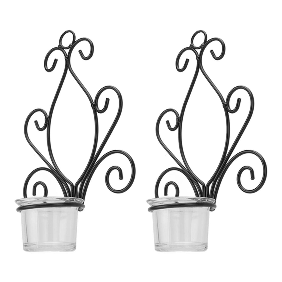 2 Set Candle Holder Wall Sconce European Style Swirl Iron Art Pattern Wall Mounted Candle Holder with Tray for Bedroom