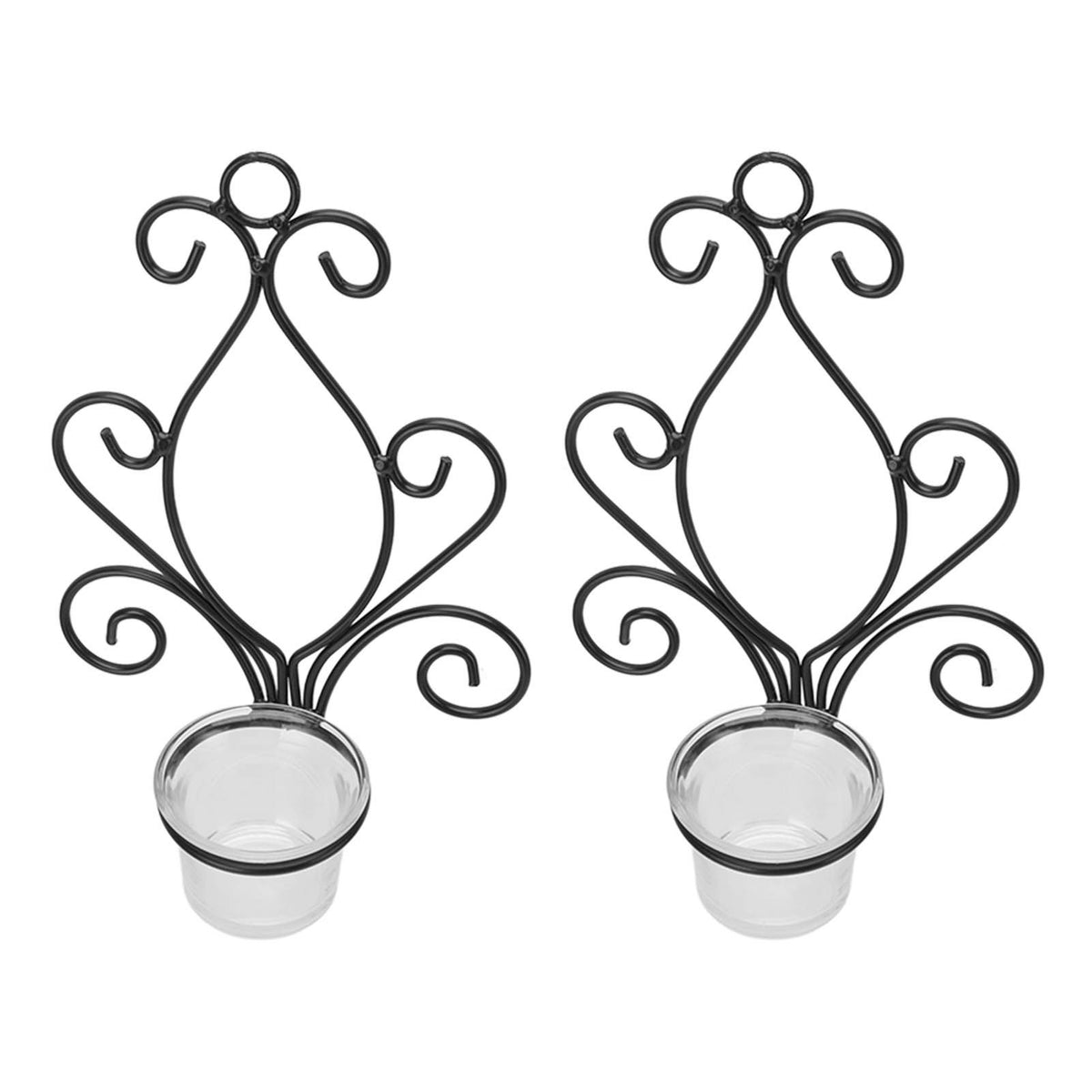 2 Set Candle Holder Wall Sconce European Style Swirl Iron Art Pattern Wall Mounted Candle Holder with Tray for Bedroom