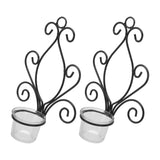 2 Set Candle Holder Wall Sconce European Style Swirl Iron Art Pattern Wall Mounted Candle Holder with Tray for Bedroom
