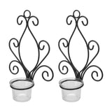 2 Set Candle Holder Wall Sconce European Style Swirl Iron Art Pattern Wall Mounted Candle Holder with Tray for Bedroom - Extra Image