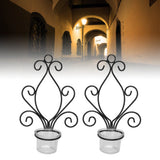 2 Set Candle Holder Wall Sconce European Style Swirl Iron Art Pattern Wall Mounted Candle Holder with Tray for Bedroom