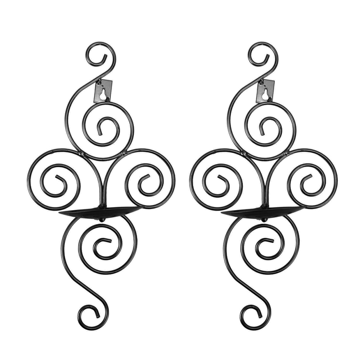 2 Sets Wall Candle Holder Foldable European Style Swirl Wrought Iron Wall Hanging Candlestick Holder Home Decoration Black
