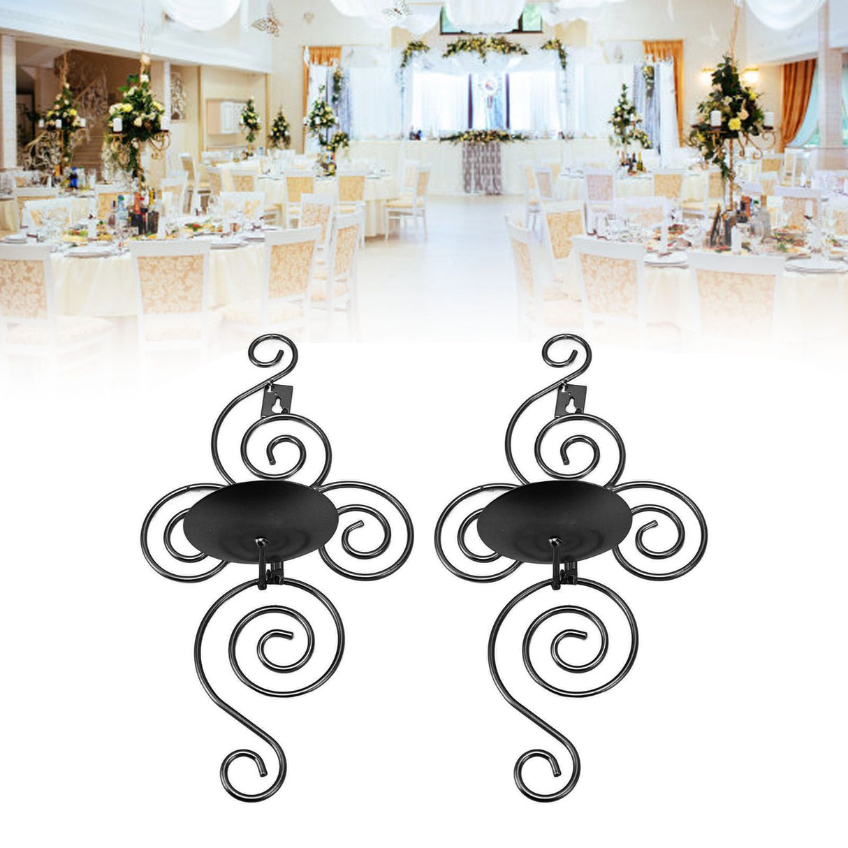 2 Sets Wall Candle Holder Foldable European Style Swirl Wrought Iron Wall Hanging Candlestick Holder Home Decoration Black