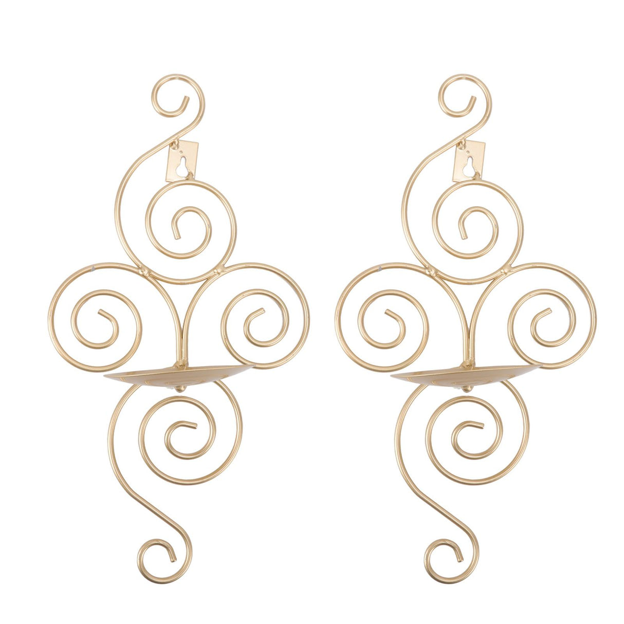 2 Sets Wall Candle Holder Foldable European Style Swirl Wrought Iron Wall Hanging Candlestick Holder Home Decoration Gold
