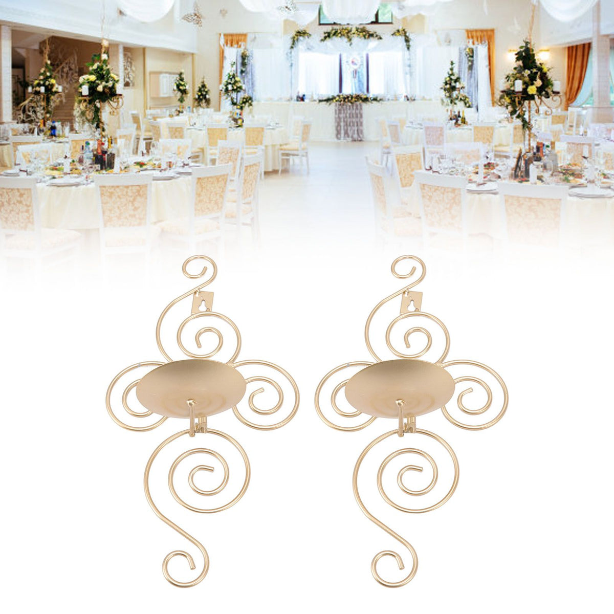 2 Sets Wall Candle Holder Foldable European Style Swirl Wrought Iron Wall Hanging Candlestick Holder Home Decoration Gold