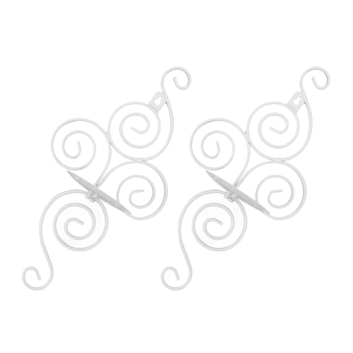 2 Sets Wall Candle Holder Foldable European Style Swirl Wrought Iron Wall Hanging Candlestick Holder Home Decoration White