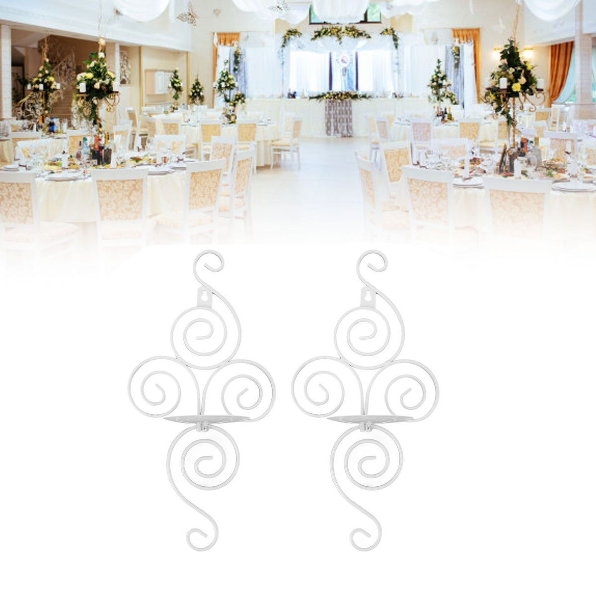 2 Sets Wall Candle Holder Foldable European Style Swirl Wrought Iron Wall Hanging Candlestick Holder Home Decoration White