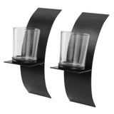 2Set Wall Mounted Candlestick Iron Three Dimensional Arc Design Candle Tray for Bedroom - Front View