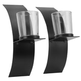 2Set Wall Mounted Candlestick Iron Three Dimensional Arc Design Candle Tray for Bedroom