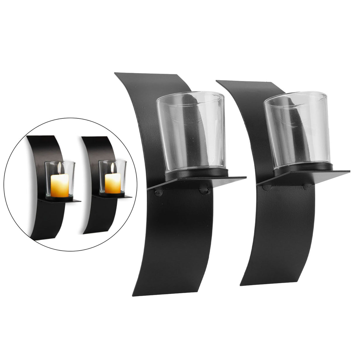 2Set Wall Mounted Candlestick Iron Three Dimensional Arc Design Candle Tray for Bedroom