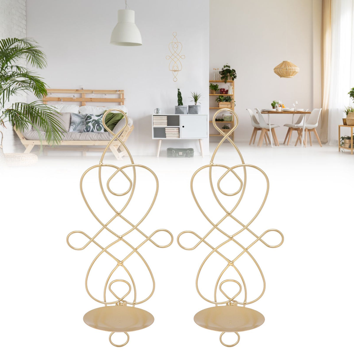 2 Sets Iron Wall Candle Sconce Holder Foldable Deformation Resistance Innovative Wall Candle Holder for Bedroom Dining Room Gold