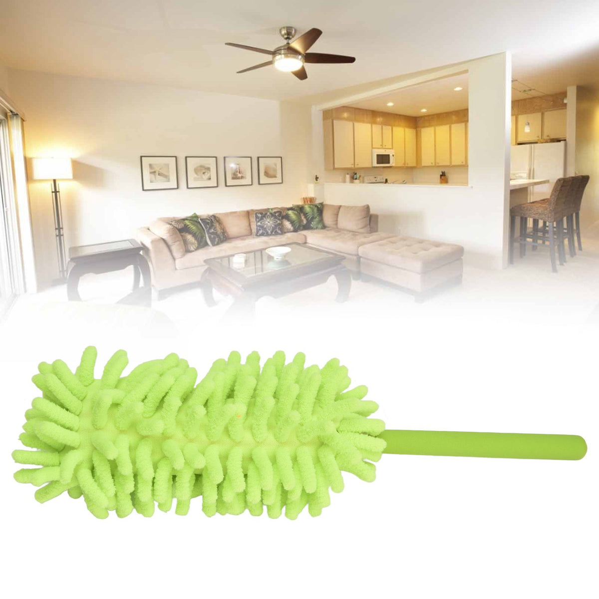 Telescopic Duster Handheld Dust Remover Stainless Steel for Floor Desk Cabinet Cupboard Cleaning Green