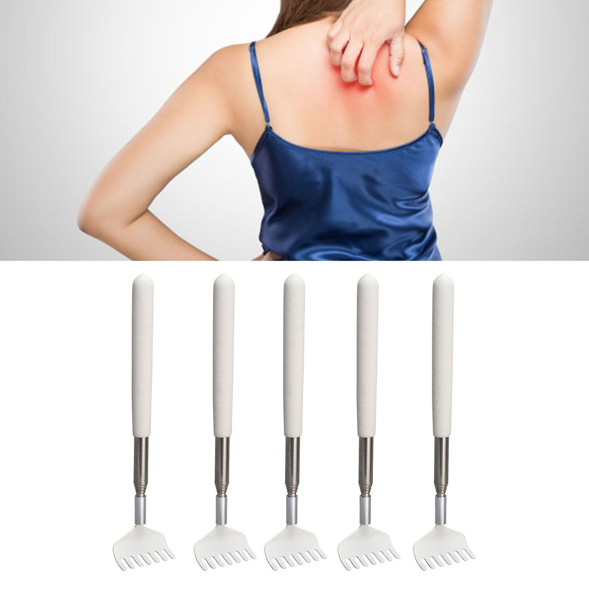 5pcs Extendable Back Scratcher Portable Telescopic Metal Back Scratchers Massager Scraper for Health Care Relaxation