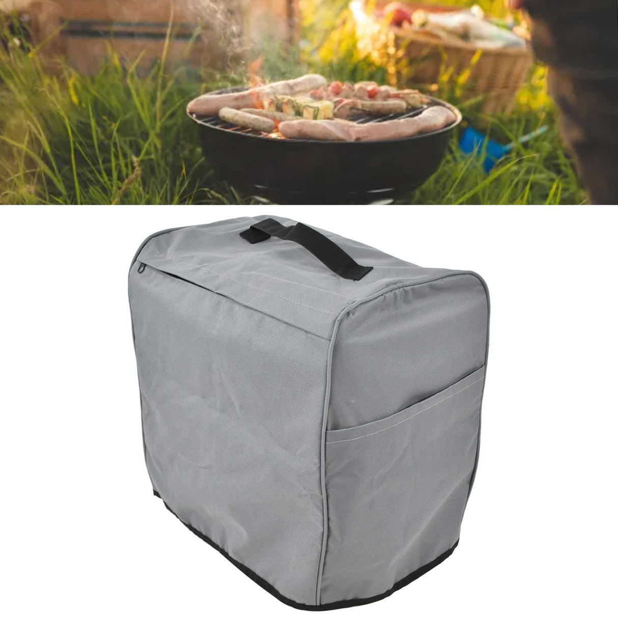 Grill Cover 600D Oxford Fabric Dustproof Barbecue Grill Protector with Zipped Pockets Gray