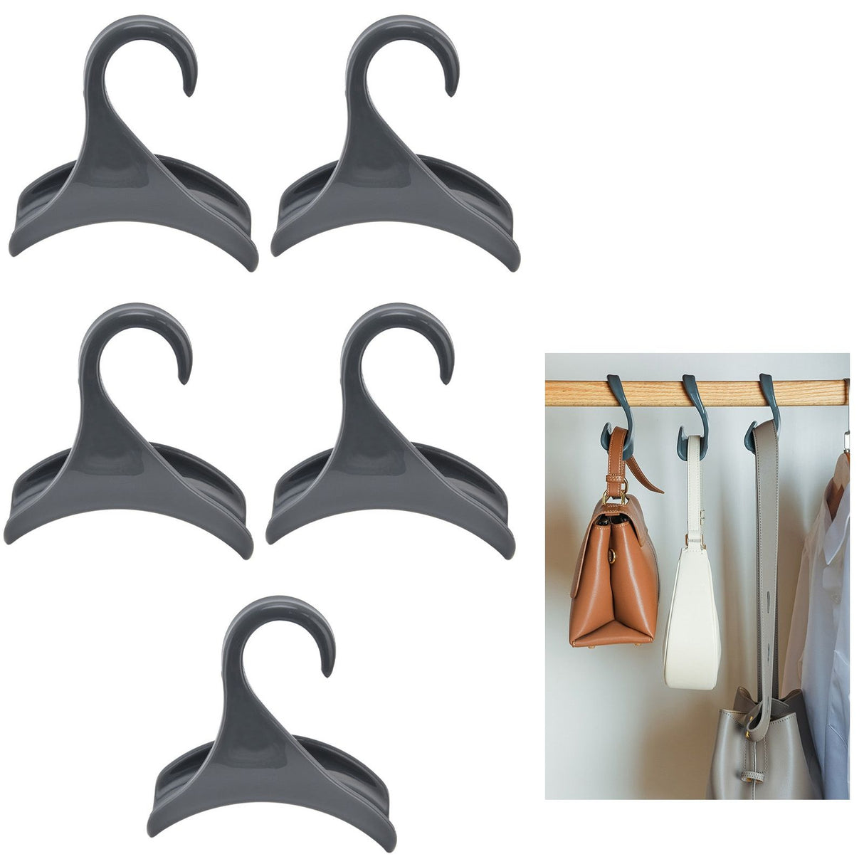 5Pcs Purse Door Hanger Bag Arc Closet Hanger Hook for Satchel Coat Haversack Belt StorageGrey
