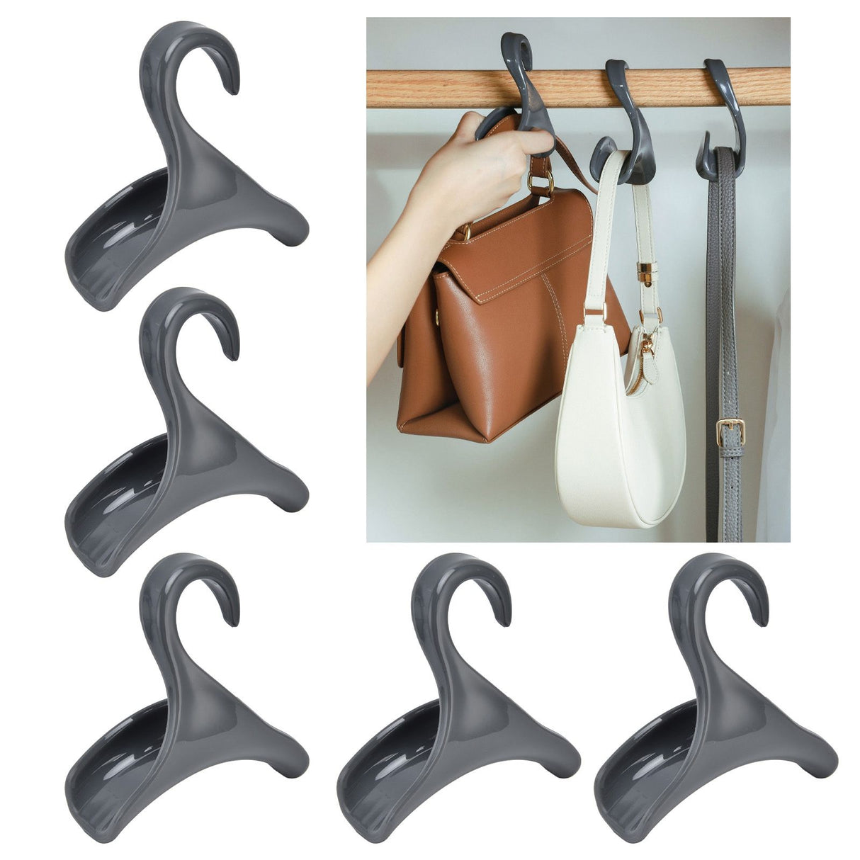 5Pcs Purse Door Hanger Bag Arc Closet Hanger Hook for Satchel Coat Haversack Belt StorageGrey