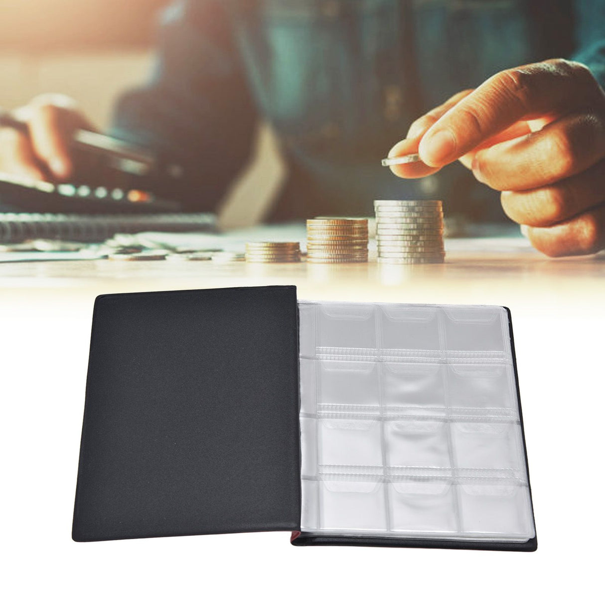 Coin Collection Book 120 PVC Pockets PU Cover Transparent Design Soft Highly Durable Clear Texture Coin AlbumRed
