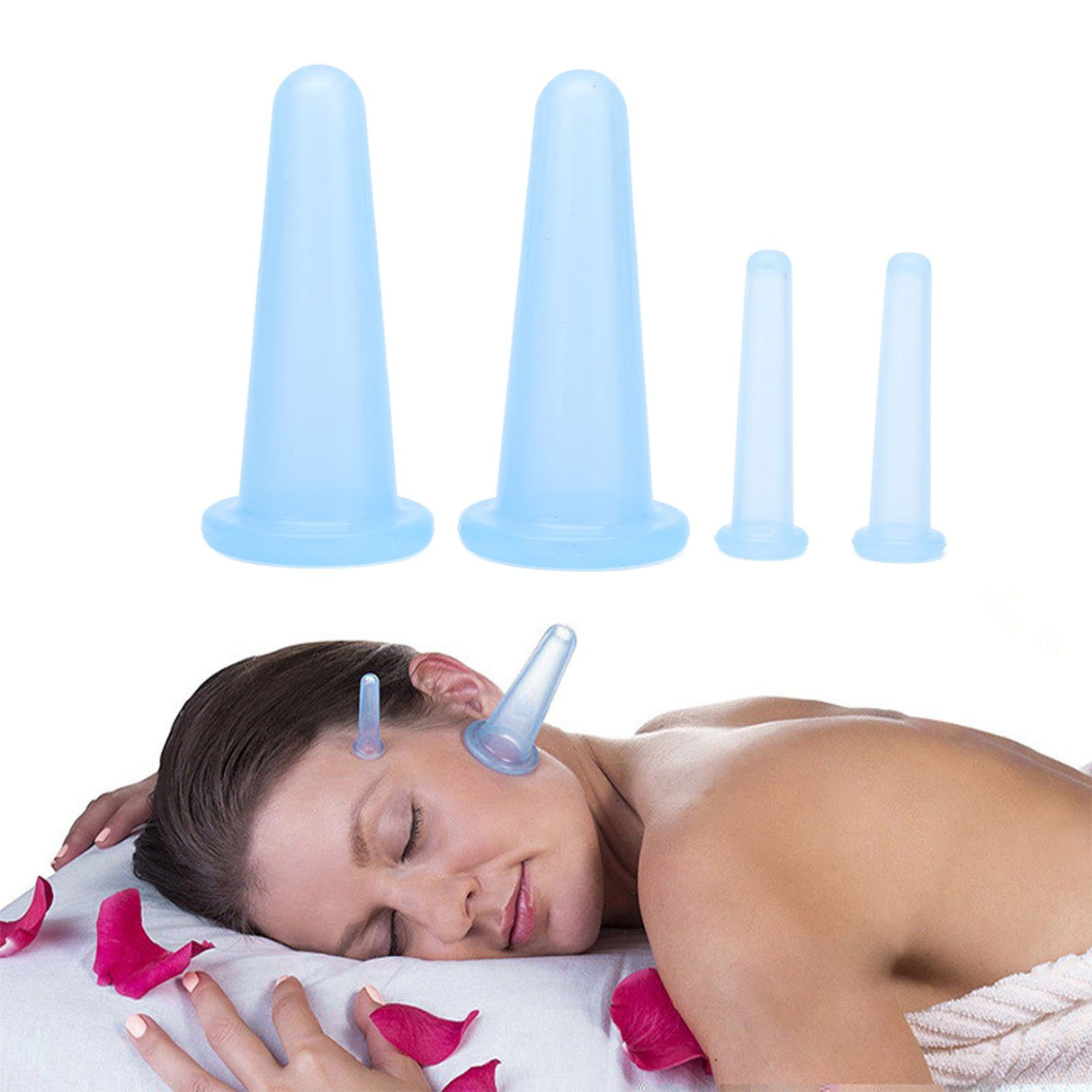 4pcs Cupping Set Massage Therapy Cups Convenient Practical Compact Lightweight Soft Flexible Cleanable Face MassagerBlue
