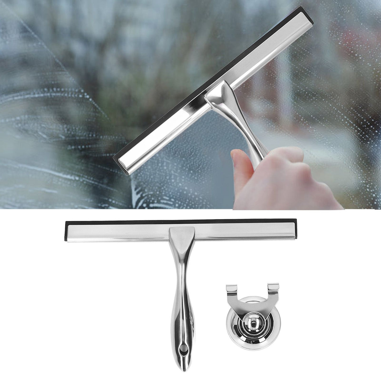 Stainless Steel Squeegee Window Shower Blade Squeegee Glass Cleaning Tool for Office Bathroom
