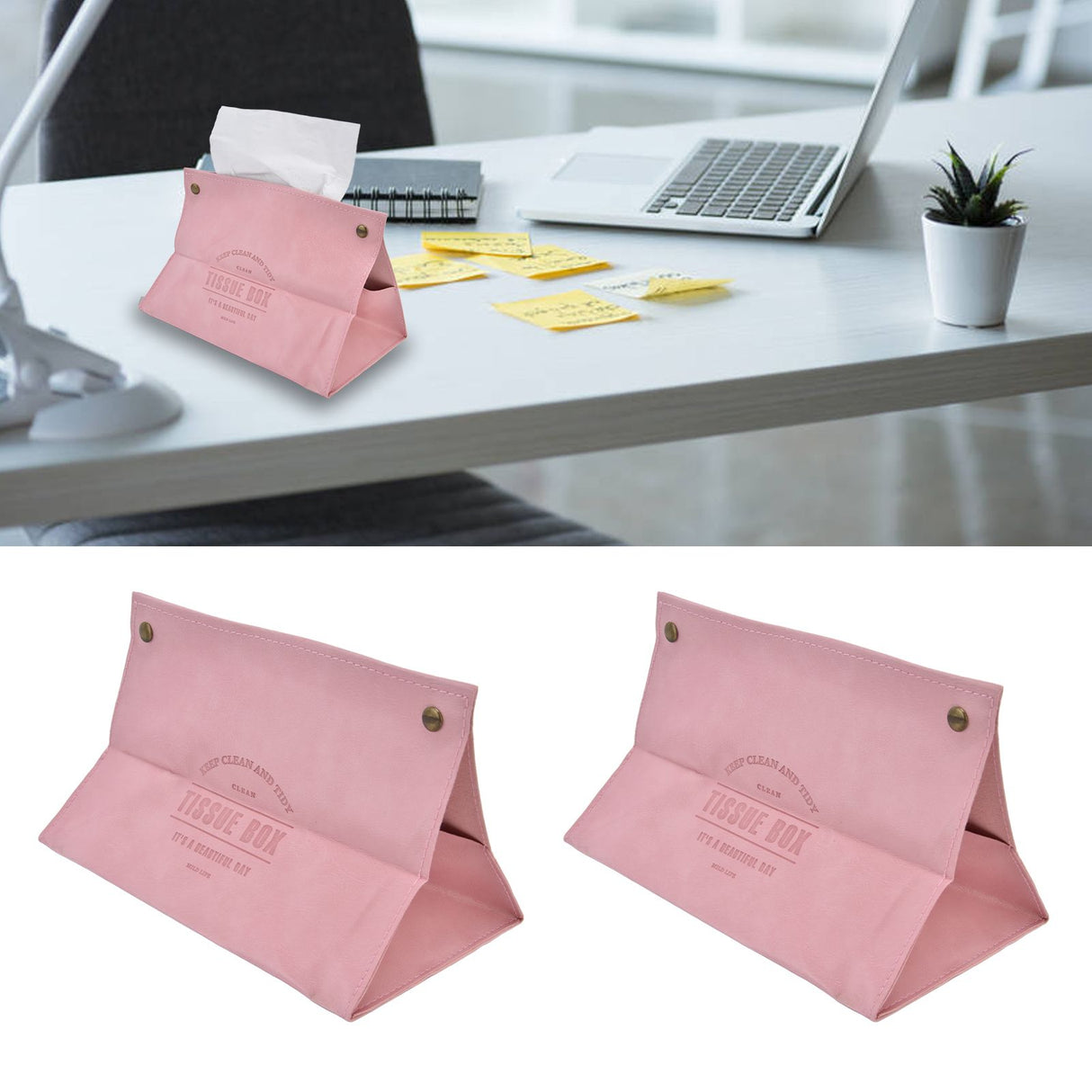 2 Packs Tissue Box Cover Nordic Handbag Styling Medroom Artificial Leather Tissue Box Cover Holder for Living RoomPink