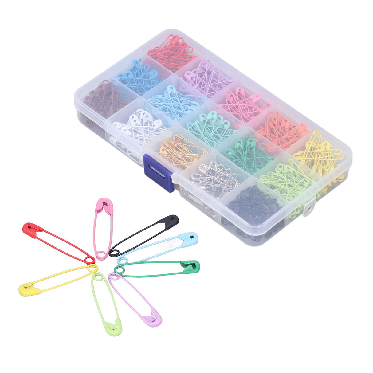 Safety Pins DIY Making Reliable Locking Design Glossy Bright Small Compact Sewing Accessories for Art Project15 Colors 300 Pcs/Box