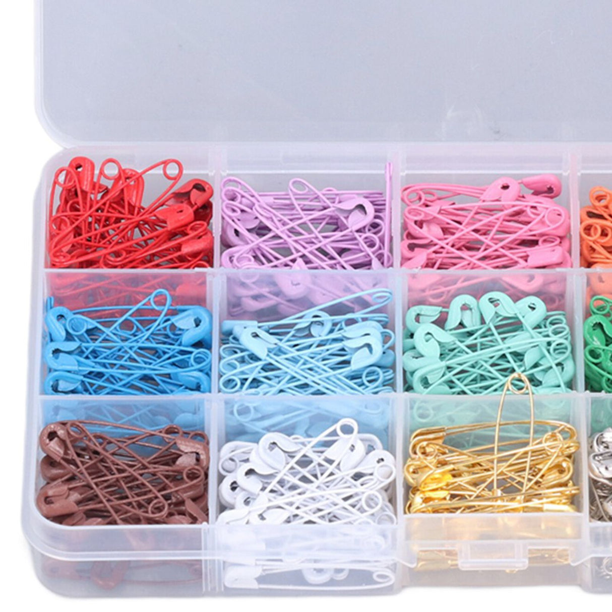 Safety Pins DIY Making Reliable Locking Design Glossy Bright Small Compact Sewing Accessories for Art Project15 Colors 300 Pcs/Box