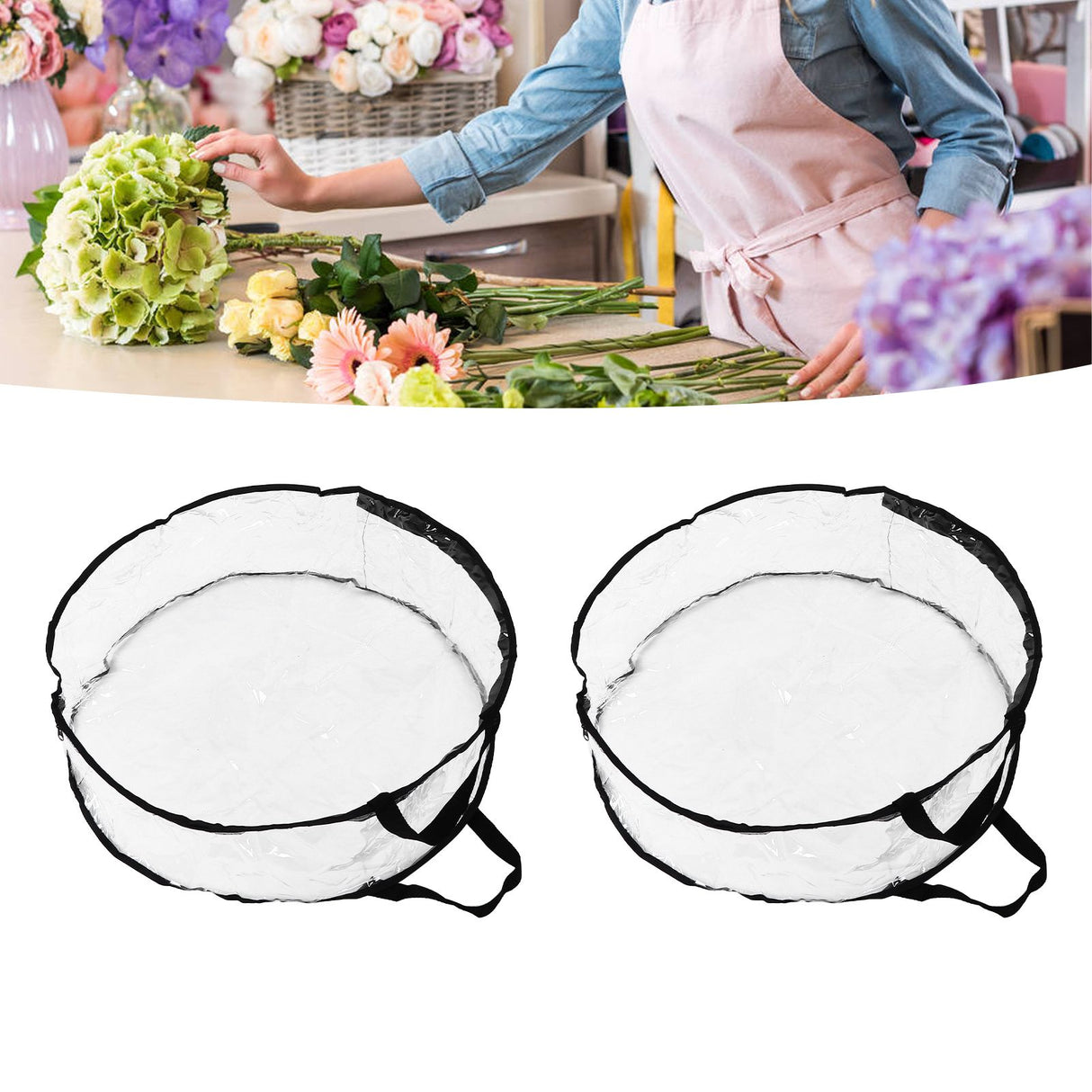 Wreath Storage Container Transparent Round Storage Bag Black Edge PVC Heavy Duty Storage Bag2PCS