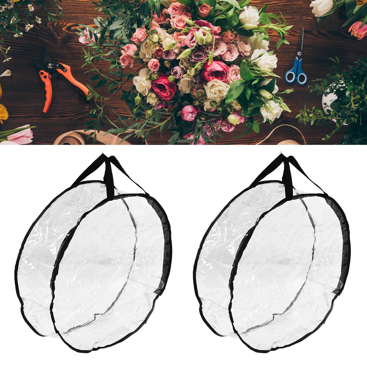 Wreath Storage Container Transparent Round Storage Bag Black Edge PVC Heavy Duty Storage Bag2PCS