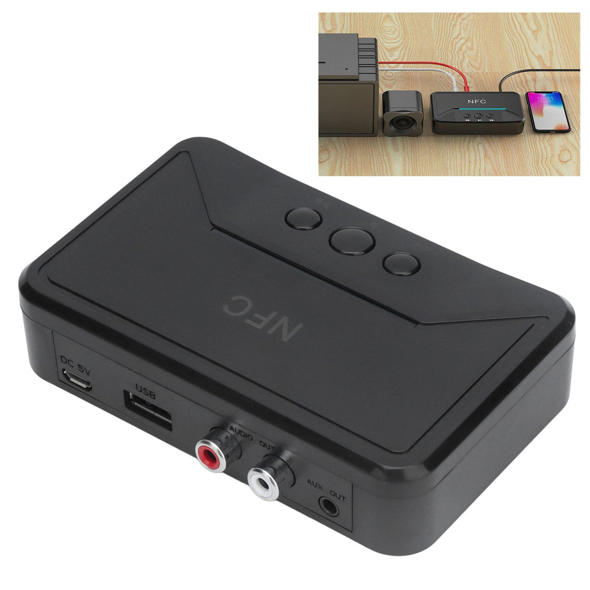 5.0 Bluetooth Adapter Receiver Stable Black USB Charging Wireless NFC Bluetooth Receiver