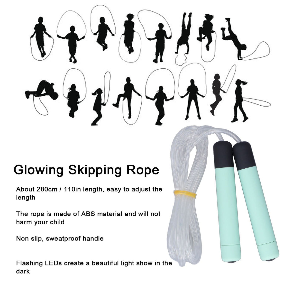 Glowing Skipping Rope LED Light Up Jumping Rope for Exercise Training Weight Loss FitnessGreen
