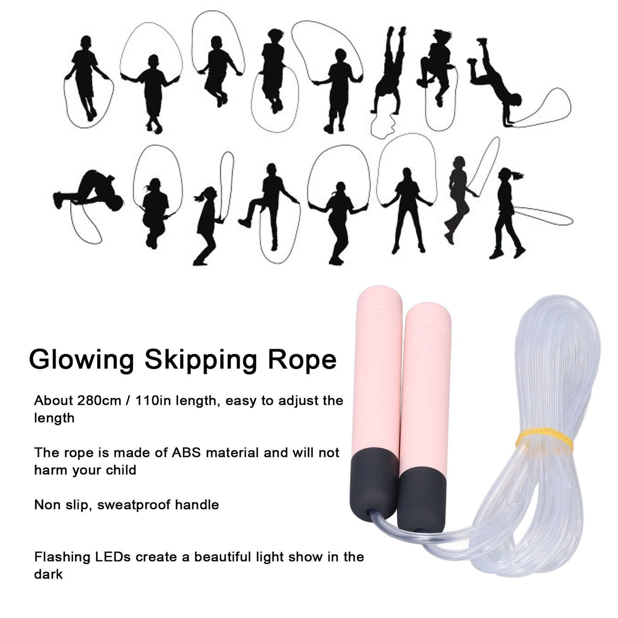 Glowing Skipping Rope LED Light Up Jumping Rope for Exercise Training Weight Loss FitnessPink