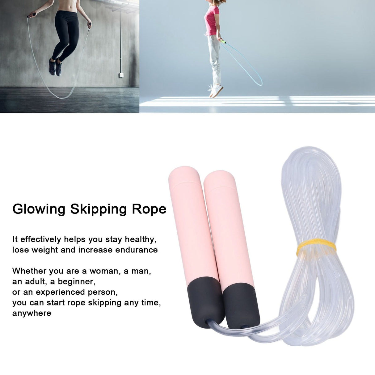 Glowing Skipping Rope LED Light Up Jumping Rope for Exercise Training Weight Loss FitnessPink