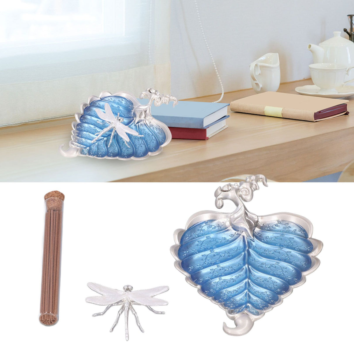 Incense Stick Holder Bodhi Leaf Incense Decorated Plate for Living Room Home Decoration GiftBodhi Leaf Silver 037