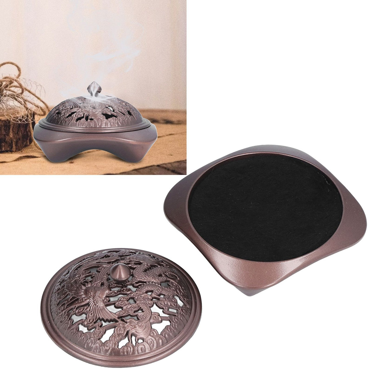 Incense Burner Antique Style Sturdy Durable Copper Alloy Glossy Exquisite Multifunction Powder Incense Burner