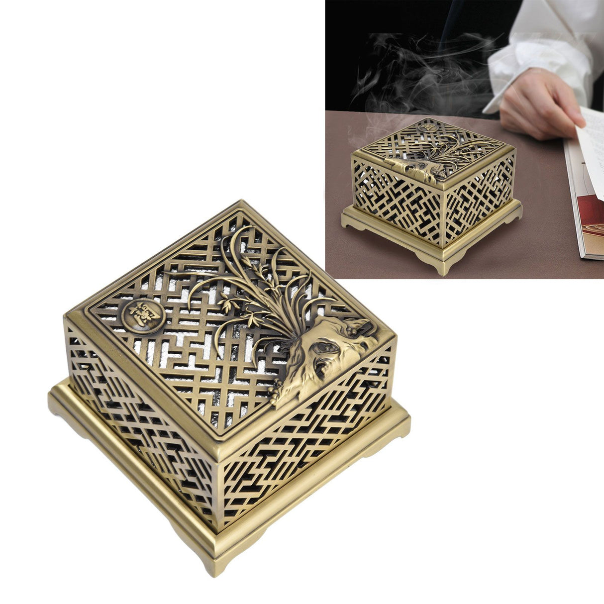 Incense Holder Multipurpose Zinc Alloy Incense Stand with Fireproof Cotton for Home Decoration