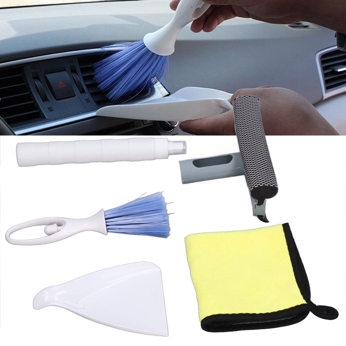 Car Cleaning Kit Multipurpose Portable Automobile Interior Wash Cloth Brush for Seats Windshield
