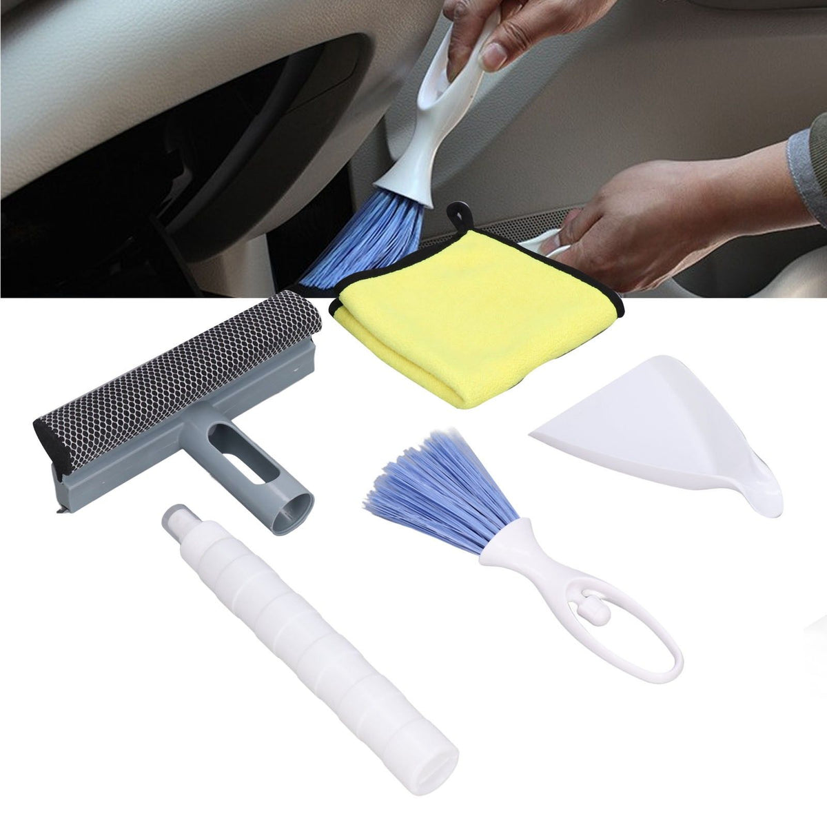Car Cleaning Kit Multipurpose Portable Automobile Interior Wash Cloth Brush for Seats Windshield