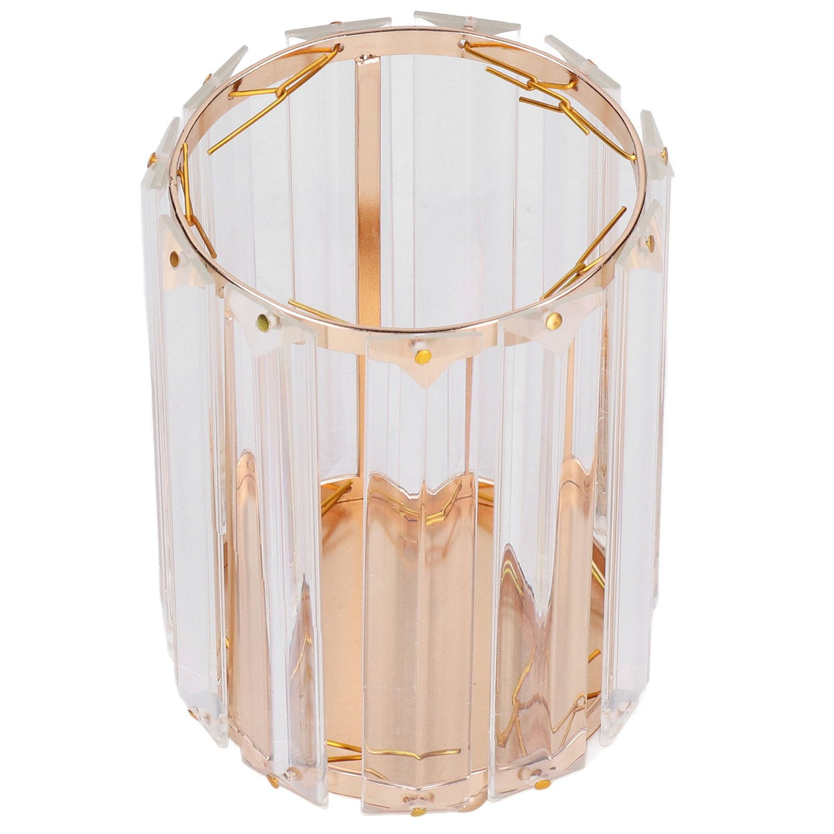 Cosmetic Brush Holder Transparent Glass Round Decorative Desktop Pen Storage Organizer BoxGold