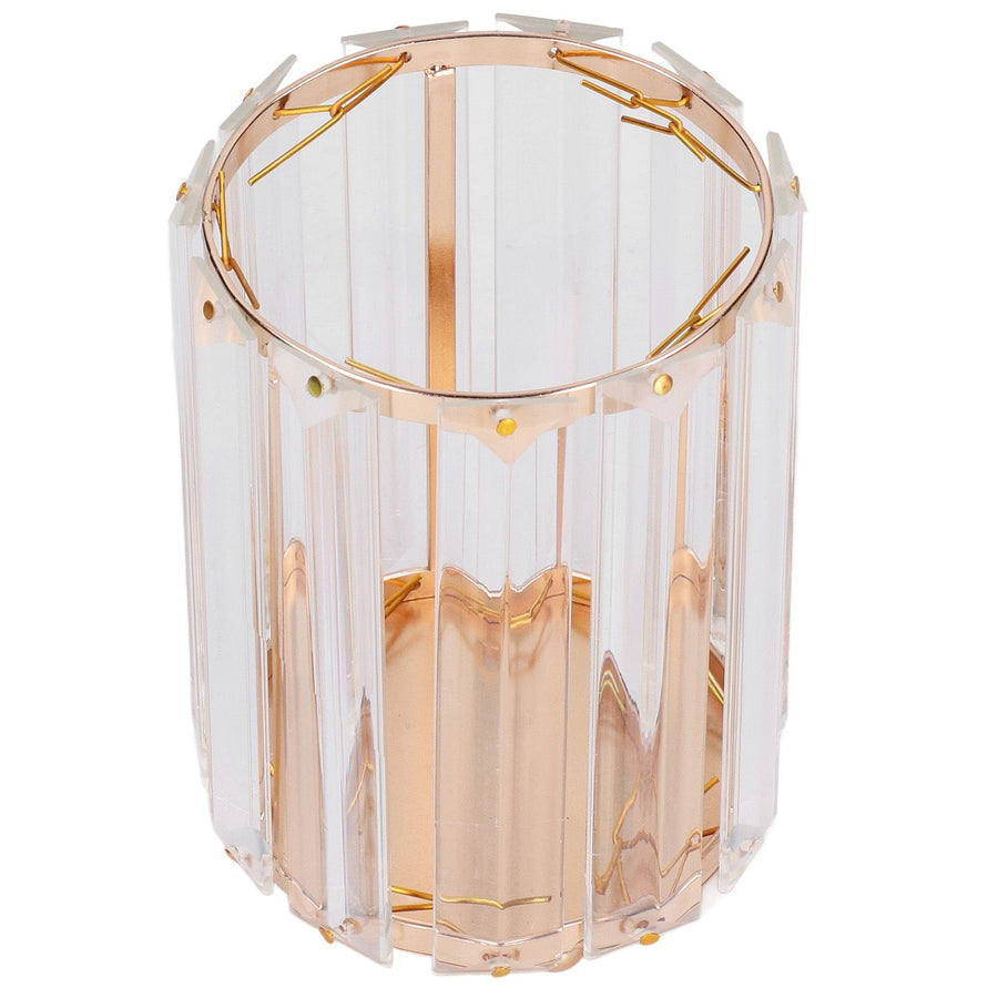 Cosmetic Brush Holder Transparent Glass Round Decorative Desktop Pen Storage Organizer BoxGold