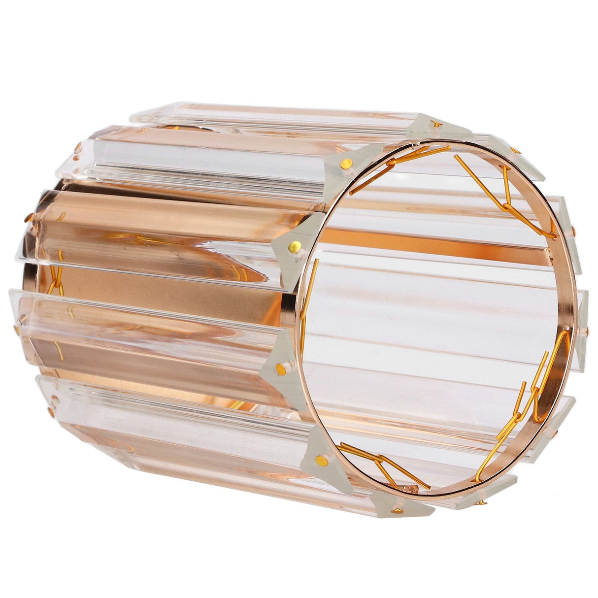 Cosmetic Brush Holder Transparent Glass Round Decorative Desktop Pen Storage Organizer BoxGold