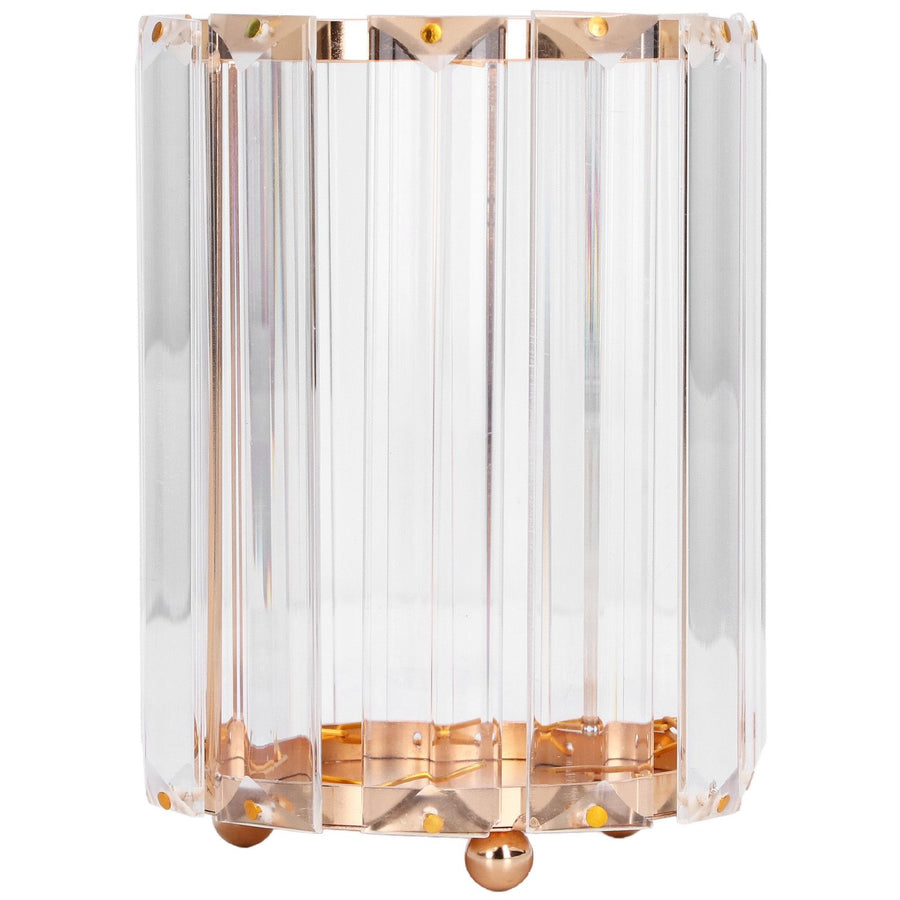 Cosmetic Brush Holder Transparent Glass Round Decorative Desktop Pen Storage Organizer BoxGold