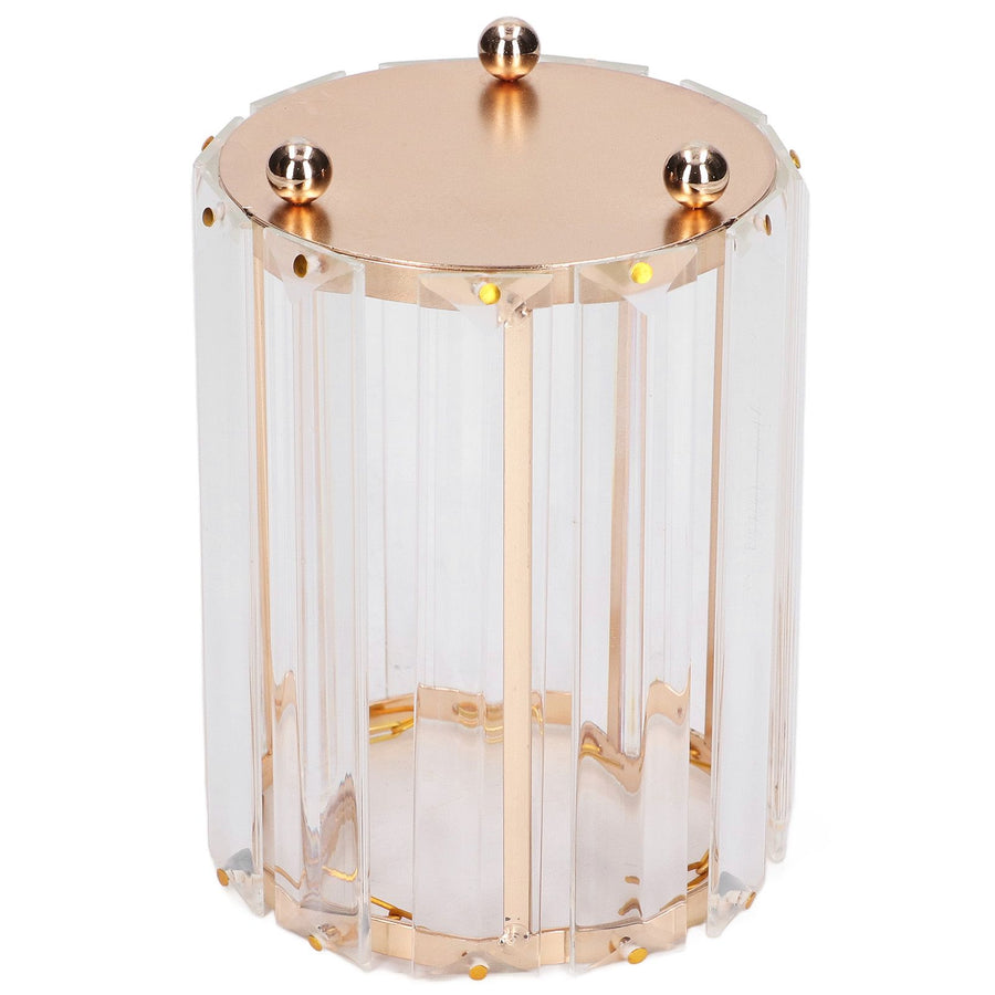Cosmetic Brush Holder Transparent Glass Round Decorative Desktop Pen Storage Organizer BoxGold