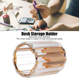 Cosmetic Brush Holder Transparent Glass Round Decorative Desktop Pen Storage Organizer BoxGold - Extra Image