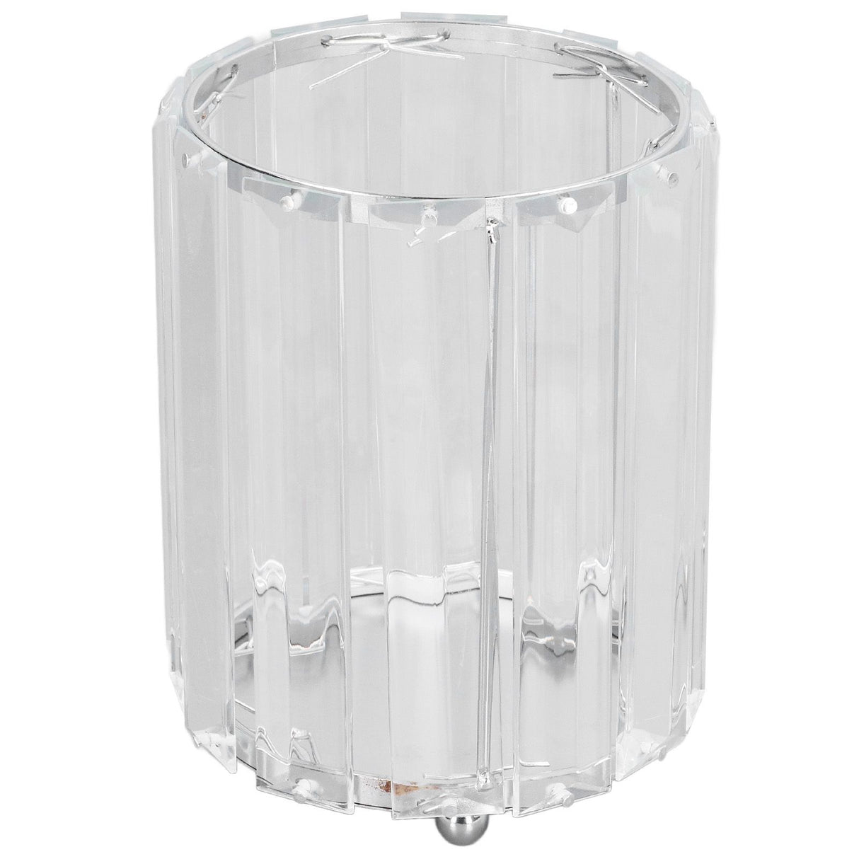 Cosmetic Brush Holder Transparent Glass Round Decorative Desktop Pen Storage Organizer BoxSilver