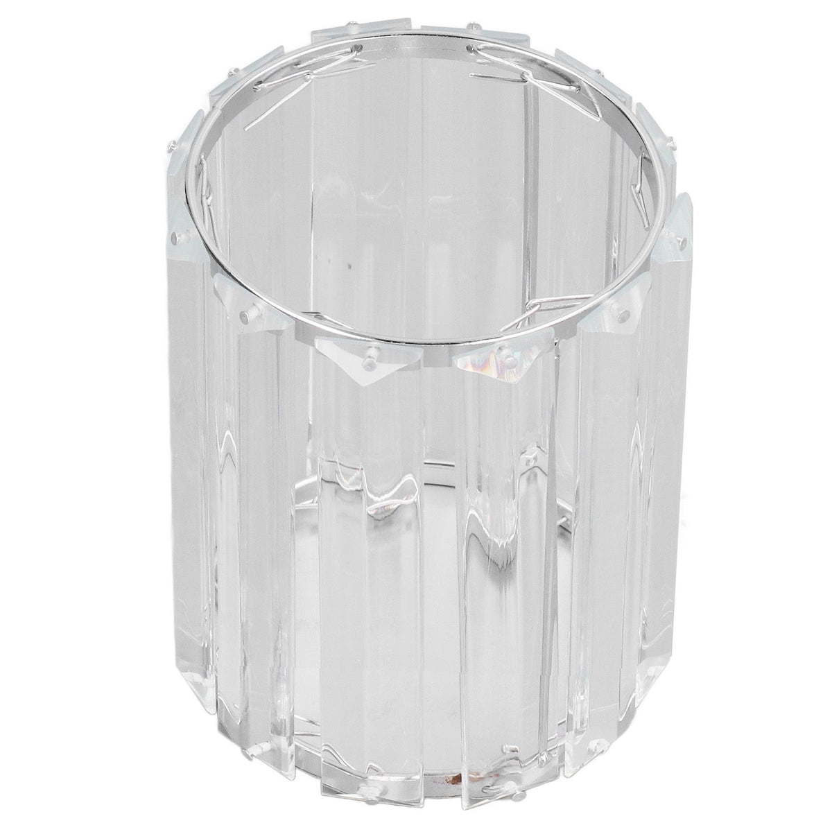 Cosmetic Brush Holder Transparent Glass Round Decorative Desktop Pen Storage Organizer BoxSilver